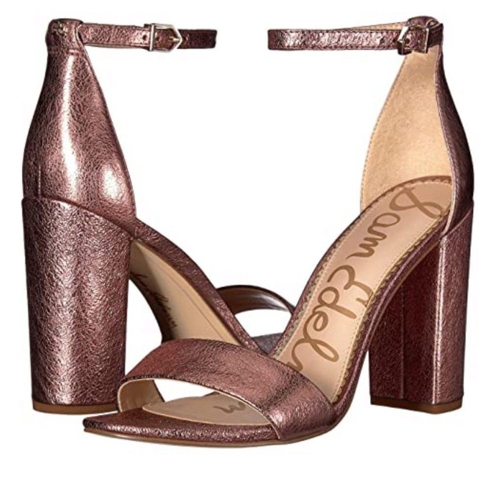 NWOT Sam Edelman Yaro Pink Metallic Leather Block Heel Sandals Womens 9.5
